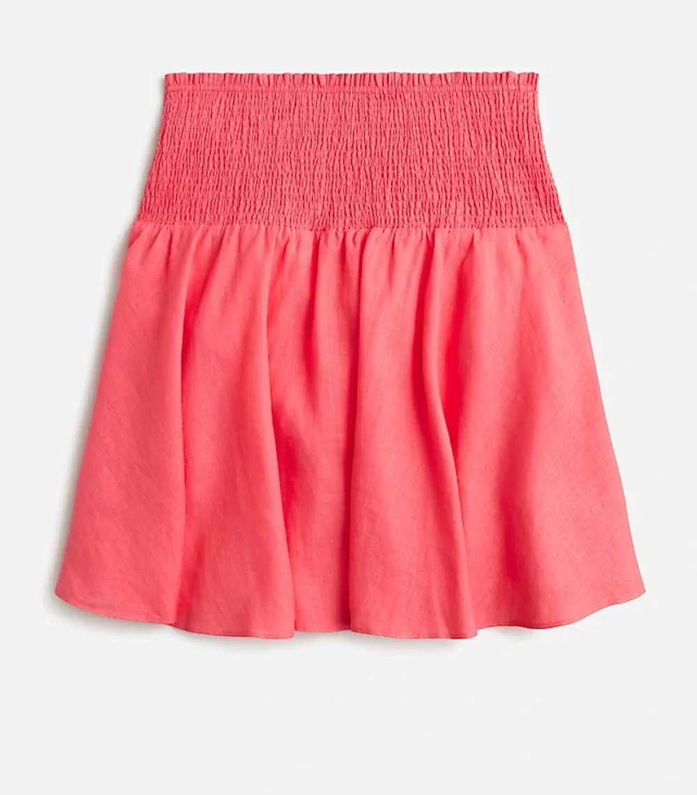 NWT J Crew Smocked Linen Skirt XS Guava Pink J.Crew BG546 90s Y2K